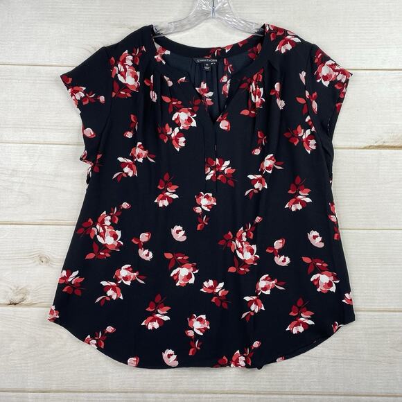 41 Hawthorn Top Womens XXL Navy Floral Flowy Short Cap Sleeve Classic Art Boho - Picture 1 of 8